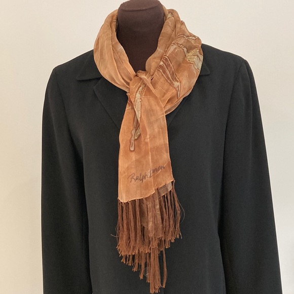 Ralph Lauren chiffon silk long scarf with fringe - Picture 4 of 16